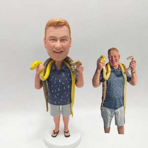 Custom Reptile Handler Bobblehead from Photo, Personalized Snake Breeder Figurine, Pet Shop Owner Gift
