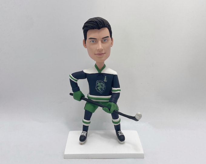 Custom Hockey Player Bobblehead: Personalized Polymer Clay Figurine