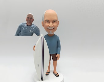 Figura personalizada de surfista hecha a partir de una foto / Figura de arcilla polimérica personalizada, regalo de Navidad para amantes del surf