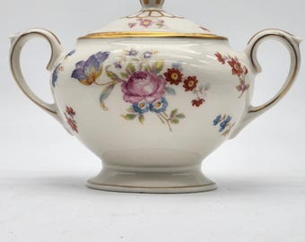 Lamberton Ivory China Linda Lee Sugar Bowl with Lid Floral Gold Trim American