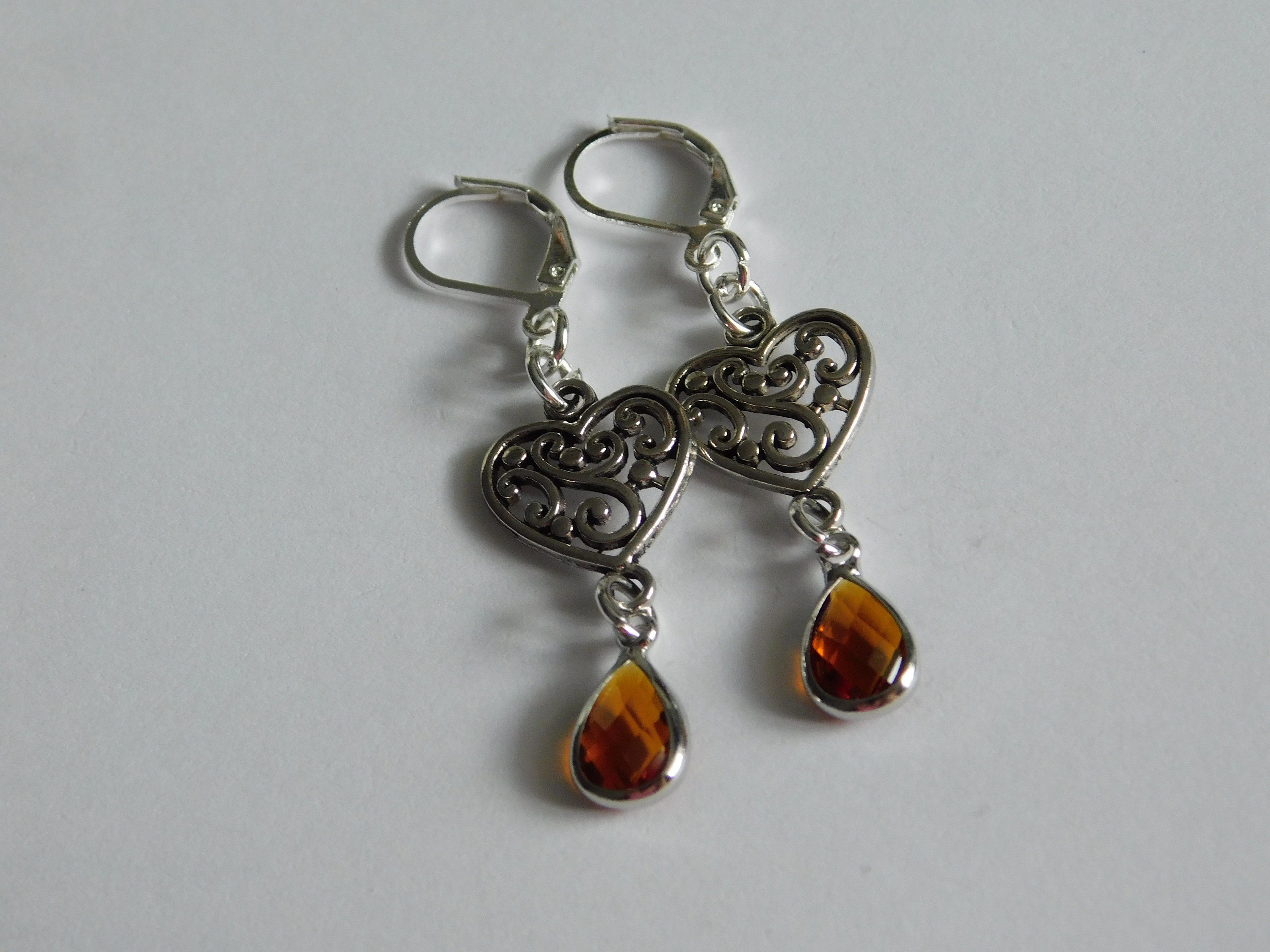 Pendientes Corazón Gotas topacio plata