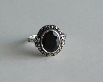 Bague Art Nouveau Art Nouveau Argent Onyx Marcasites