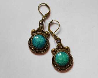 Ohrhänger Cabochon türkis bronze vintage