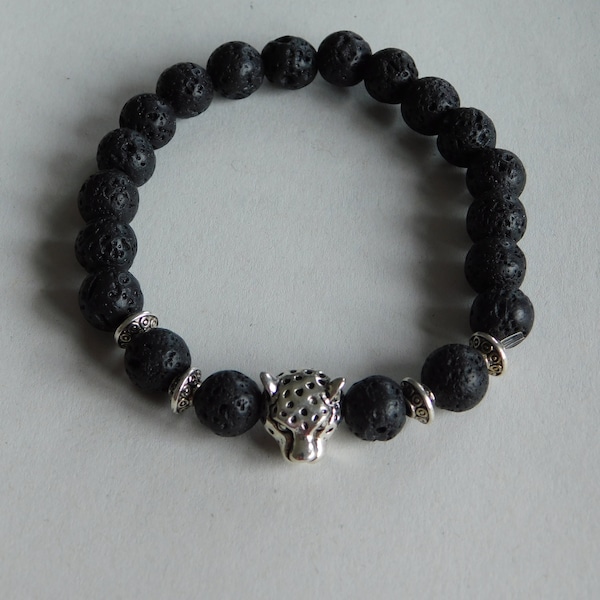 Armband Leopard schwarz Lavaperlen