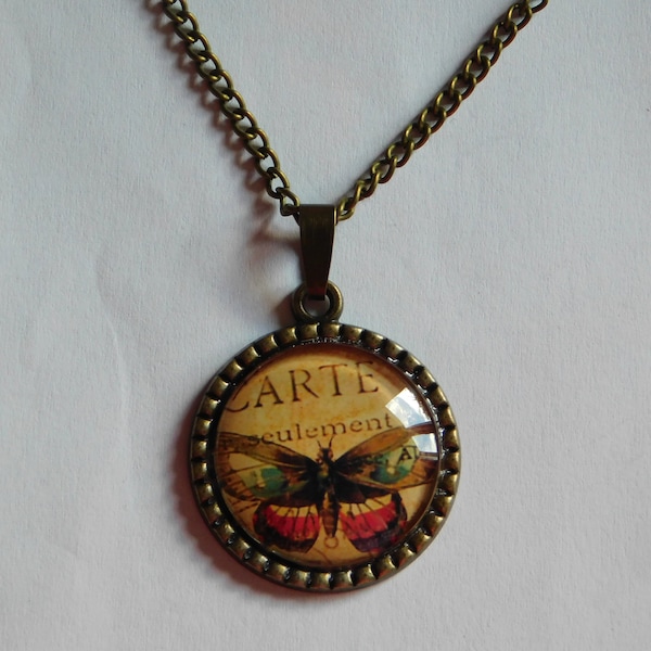 Halskette Cabochon Schmetterling bronze