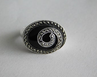 Ring Art Nouveau/Art Déco Onyx Markasiten