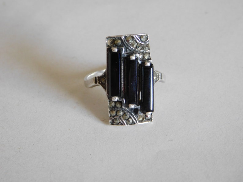 Ring  Art Deco Onyx Silber