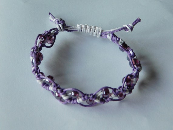 Mikrama Armband Makramee Weiß Violett | Etsy