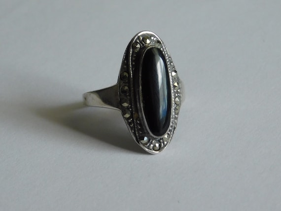 Ring Art Deco Silber mit Onyx - image 1