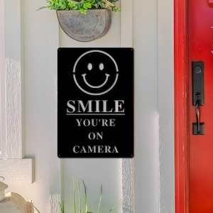 Smile your on camera Metal Sign, Front Door Security Sign, Security Camera Sign, Metal Wall Sign
