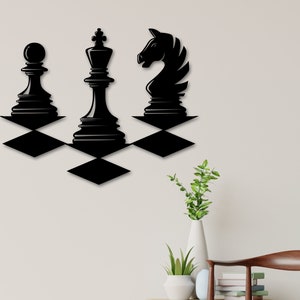 Chess Metal Sign, Chess Pieces Wall Art, Gift for Chess Lovers, Game Room Decor, Chess Board, Modern Wall Art, Housewarming Gift, Minimalist
