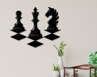 Chess Metal Sign, Chess Pieces Wall Art, Gift for Chess Lovers, Game Room Decor, Chess Board, Modern Wall Art, Housewarming Gift, Minimalist