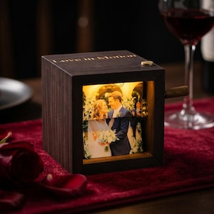 Custom Photo Flipbook Box, Personalized Wooden Hand Crank Animation Box with Light, Anniversary Gift for Couple, Wedding Keepsake