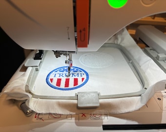file per ricamo bandiera rotonda di Trump, file digitale con telaio da 4"