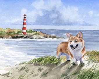Cardigan Welsh Corgi Art Print Sepia Watercolor 11 x 14 by Artist DJR