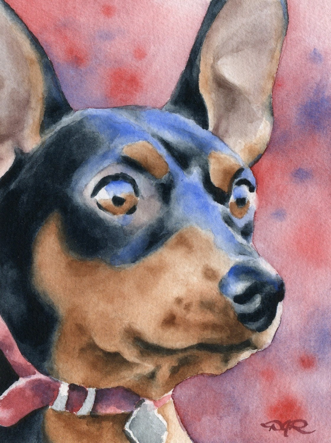 Doberman Pinscher Puppy Art Print Sepia Watercolor 11 x 14 by Artist DJR