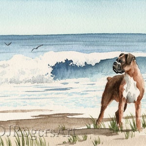Boxer Art Print &quot;Boxer At The Beach&quot; by Artist DJ Rogers