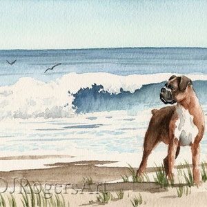 Boxer Art Print "Boxer At The Beach" by Artist DJ Rogers