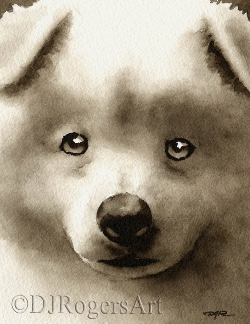Rottweiler Puppy Art Print Sepia Watercolor 11 x 14 by Artist DJR