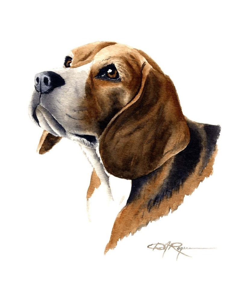 Beagle Art Print by Watercolor Artist DJ Rogers image 1