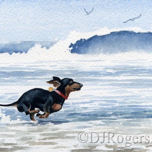 Dachshund Art Print &quot;Dachshund at the Beach&quot; by Artist DJ Rogers