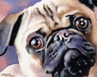 PUG Art Print by Watercolor Artist DJ Rogers