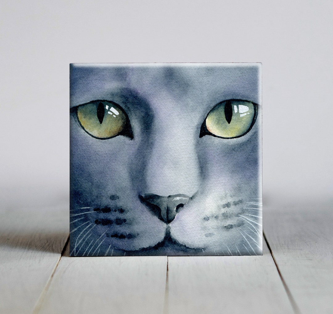 Grey Cat Ceramic Tile Cat Decorative Tile Dog Lover Gift Unique Dog