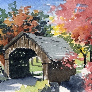 COVERED BRIDGE Watercolor Fine Art Print by Artist DJ Rogers