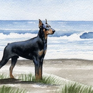 Doberman Pinscher Art Print "DOBERMAN PINSCHER At The Beach" by Artist DJ Rogers