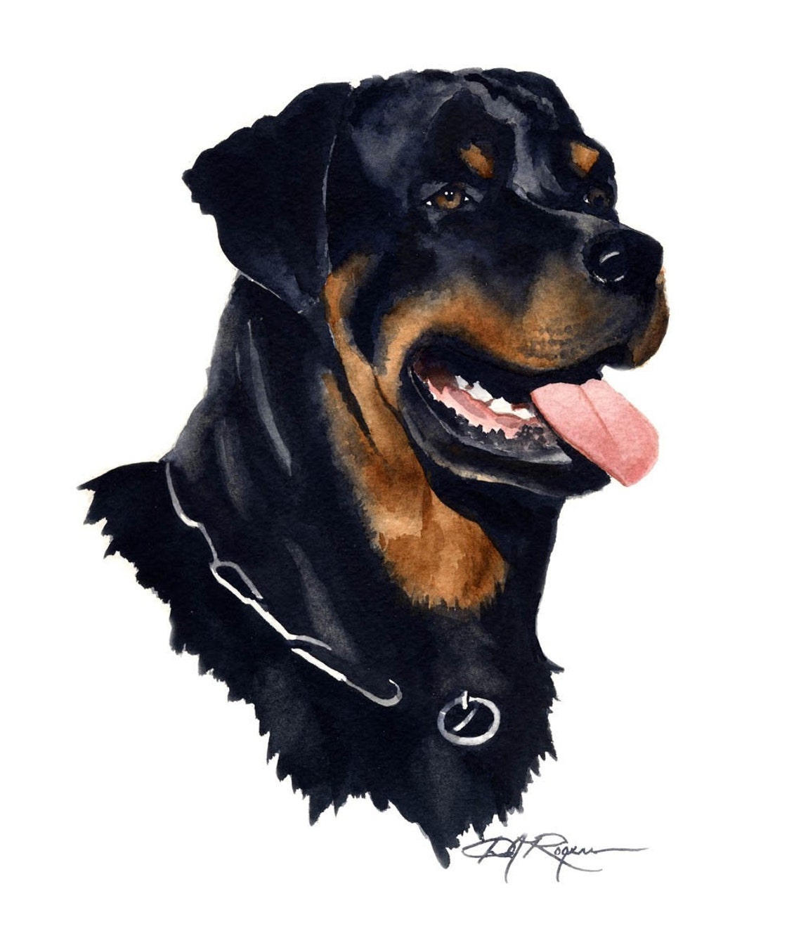Rottweiler Art Print por artista de acuarela DJ Rogers Etsy España