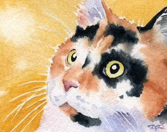 CALICO CAT Fine Art Print by Watercolor Artist DJ Rogers