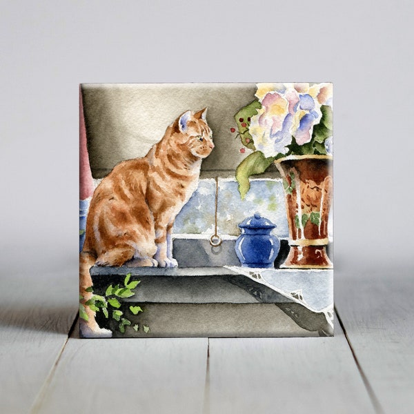 Orange Tabby Cat Ceramic Tile - Cat Decorative Tile - Cat Lover Gift - Unique Cat Gifts