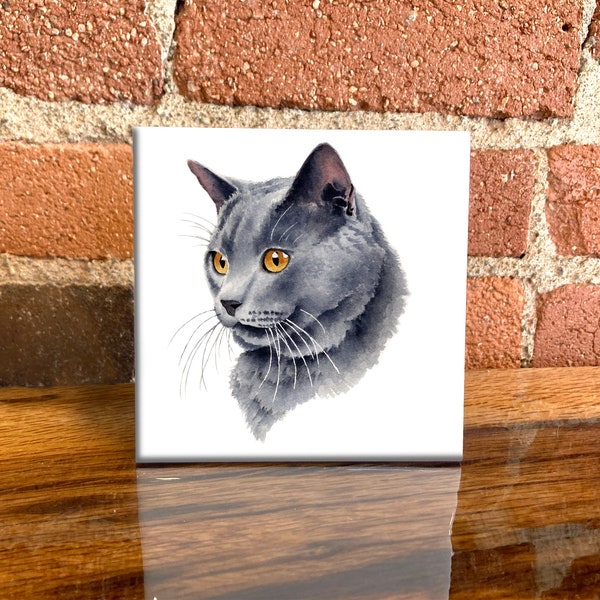 Grey Cat Ceramic Tile - Cat Decorative Tile - Cat Lover Gift - Unique Cat Gifts