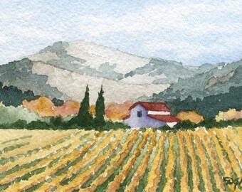 VINYARD Watercolor Fine Art Print by Artist DJ Rogers