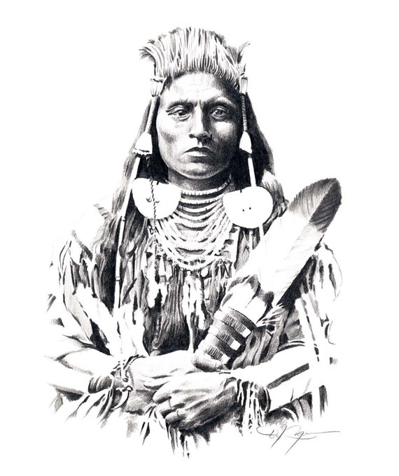 CHIEF MEDICINE CROW Lápiz Dibujo Americano Indio Arte - Etsy México