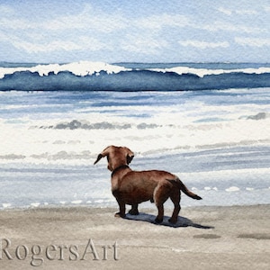 Dachshund Art Print &quot;Dachshund at the Beach&quot; by Watercolor Artist DJ Rogers