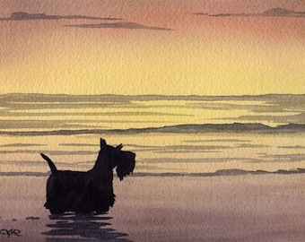 Scottish Terrier Art Print "SCOTTISH TERRIER At The Beach" Watercolor by Artist DJ Rogers