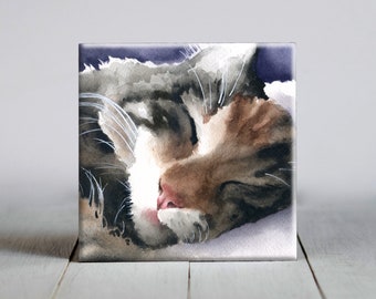 Cat Nap Ceramic Tile - Cat Decorative Tile - Cat Lover Gift - Unique Cat Gifts