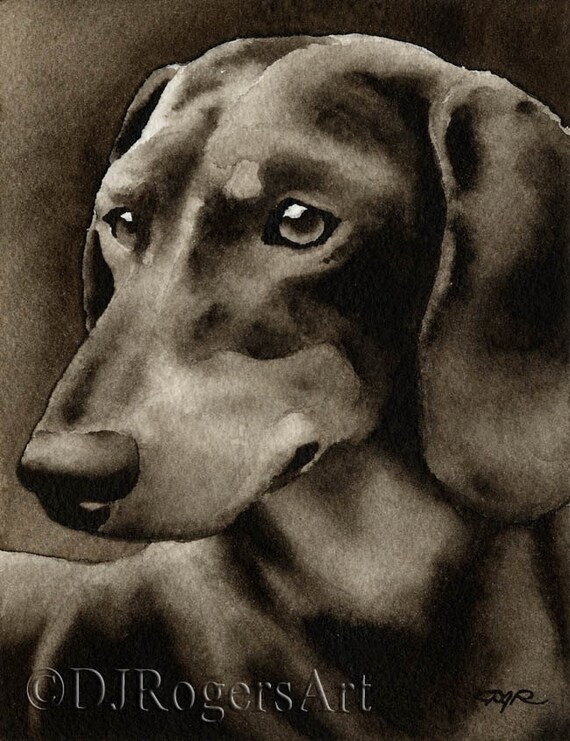 DACHSHUND AT THE BEACH Watercolor Painting 11 x 14 Art Print by Artist DJR