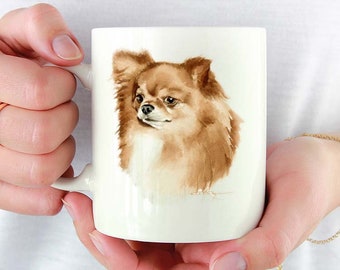 Long Coat Chihuahua Custom 11oz Mug With Dog Art Featuring Watercolor Painting by Artist DJ Rogers