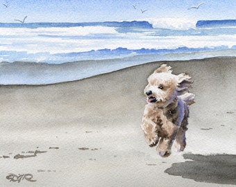 Apricot Poodle Art Print "APRICOT POODLE At The Beach" by Watercolor Artist DJ Rogers