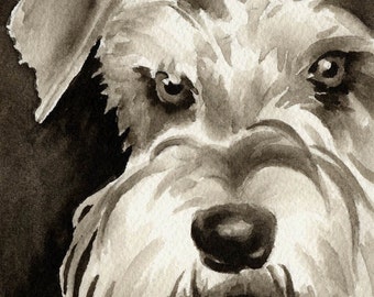 MINIATURE SCHNAUZER Sepia Art Print by Watercolor Artist DJ Rogers