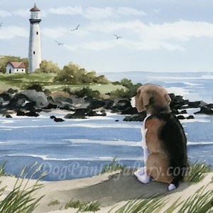 Beagle at the Beach Art Print by Watercolor Artist DJ Rogers