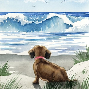 Dachshund Art Print &quot;Dachshund at the Beach&quot; by Watercolor Artist DJ Rogers