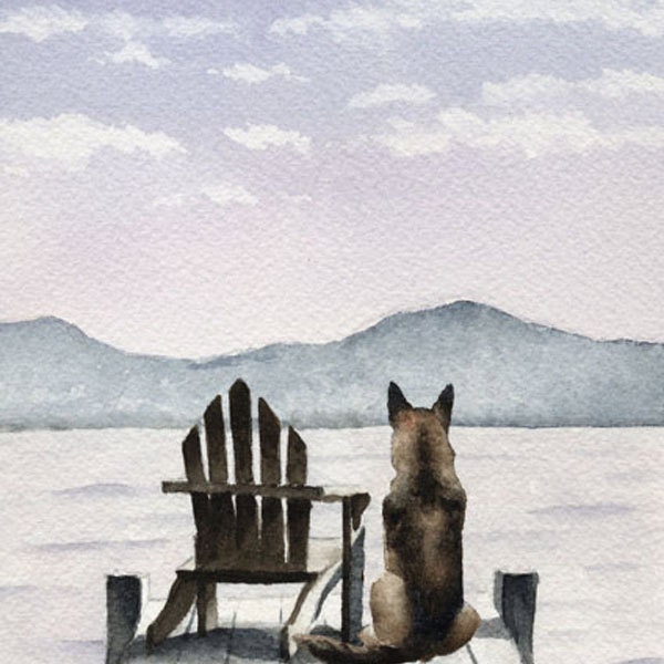 GERMAN SHEPHERD Impresión de arte "Patiently Waiting" por acuarela artista DJ Rogers