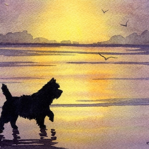 Cairn Terrier Art Print &quot;CAIRN TERRIER SUNSET&quot; Watercolor by Artist D J Rogers