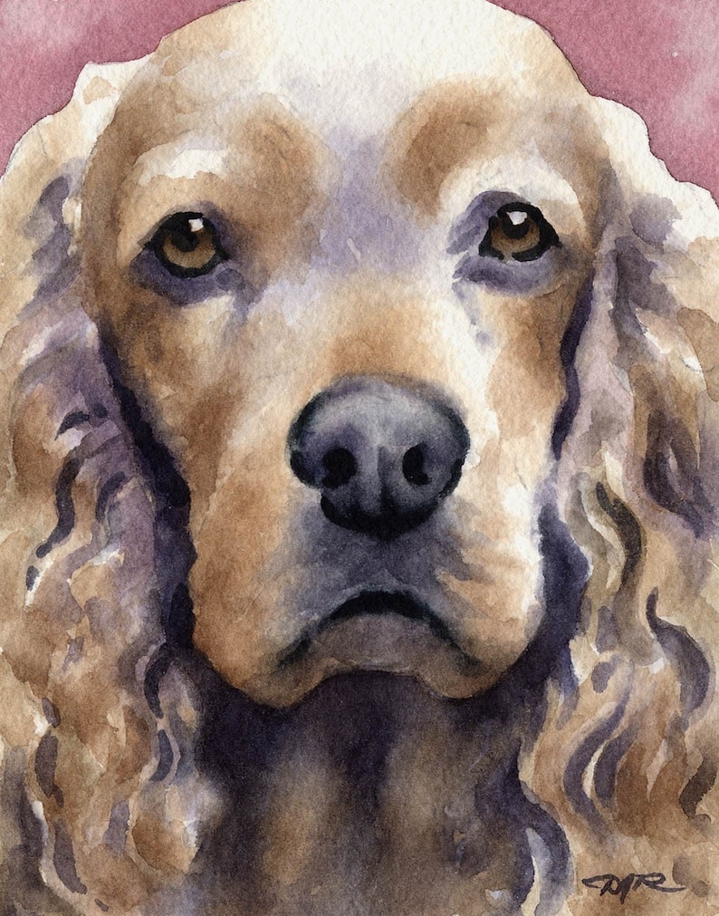 Cocker Spaniel Art Print Sepia Watercolor Painting by Artist DJR