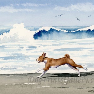 Basenji Art Print &quot;Basenji at the Beach&quot; by Artist DJ Rogers