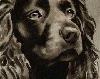 BOYKIN SPANIEL Sepia Art Print by Watercolor Artist DJ Rogers