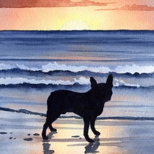 Boston Terrier Art Print "BOSTON TERRIER SUNSET" Watercolor by Artist D J Rogers